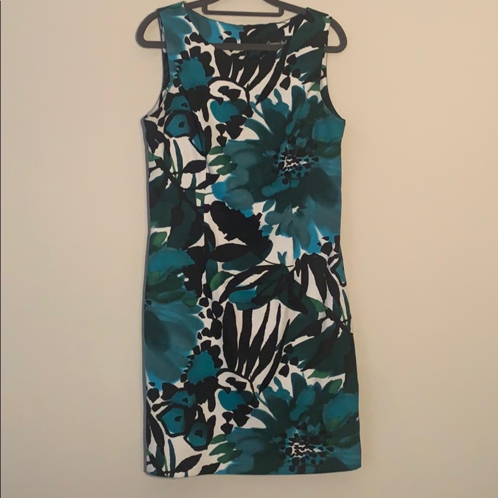 Green multi colored a line dress